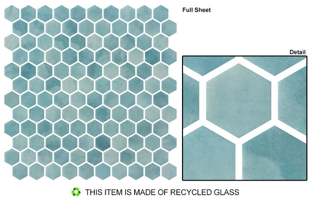 Luxacious Bay - LXB 5442 Fjord Amolie Light Blue - 1" Inch Hexagon - Recycled Glass Tile Mosaic