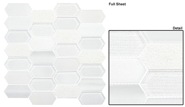 Modular Garden - MLR 6041 Egret Field White - Long Hexagon Elongated Glass and Stone Tile Mosaic