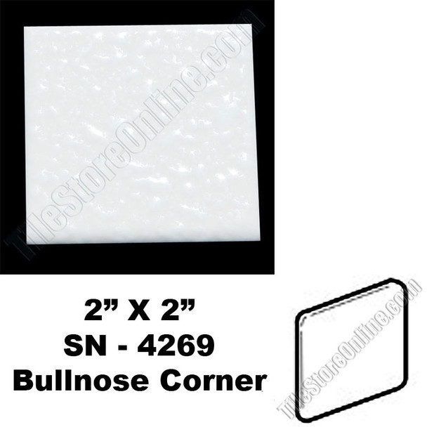 Supplier: Daltile, Type: Glazed Ceramic Tile Accessory Trim Tile, Series: Semi Gloss Bullnose Corner, Name: 0400 SN4269, Color: Mayan White, Category: Ceramic Tile, Price: $.99, Size: 2 X 2