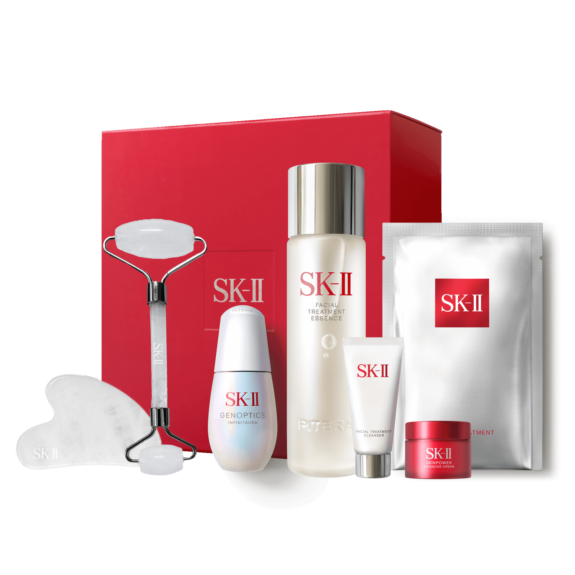 SK-II’s limited edition skincare set featuring the award-winning Facial Treatment Essence, GenOptics Infinitaura Serum, one Facial Treatment Mask, one SKINPOWER Advanced Cream, and one Facial Treatment Cleanser sample - SK-II USA
