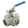 AVCO 300 Series 3 Way Diverter Ball Valve, L-Port, 316 Stainless Steel Body, NPT, Reduced Port, Direct Mount with Locking Handle