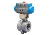 4" Bonomi 8P725003 - Ball Valve, "True" Wafer Style, 2 way, Stainless Steel, Flanged, Full Port, with Spring Return Pneumatic Actuator