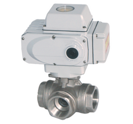 STC E 1 1/2" NPT -L" NPT Electric Actuated Valve 3 Way, L Port with Actuator, and On/Off Indicator