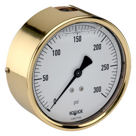 2-1/2" NOSHOK 300 Series Brass Case Liquid Filled Pressure Gauges, 25-310-SST-6000-psi/kPa-CFF, Brass Case, Copper Alloy Internals, 6,000 psi/kPa, 7/16-20 Back Connection, Glycerin Filled, Chrome Front Flange