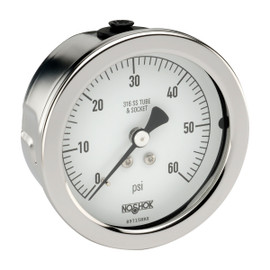 2-1/2" NOSHOK 300 Series Pressure Gauge Back Connection 304 Stainless Steel Case -30 inHg to 0 to 300 psi