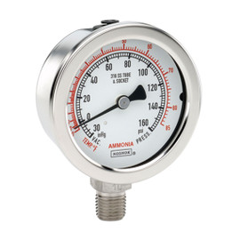 2-1/2" NOSHOK 300 Series Pressure Gauge Male Bottom Connection 304 Stainless Steel Case -30 inHg to 0 to 160 psi