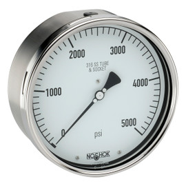 6" NOSHOK 60-410-15000-psi-SSFF-IA Pressure Gauge with 304 Stainless Steel Front Flange and Increased Accuracy to 0.5% -1/2" NPT Back Connection, 304 Stainless Steel Case