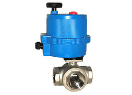 1" Bonomi 8E071 - 3-Way, T-Port, Stainless Steel, Direct Mount, Full Port Ball Valve with Electric Actuator