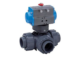 1-1/2" Bonomi 8P3TDAPVC Series - PVC, T-Port, Full Port, Ball Valve with Double Acting Pneumatic Actuator