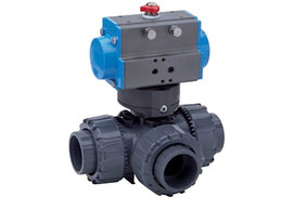 2" Bonomi 8P3LSRPVC - PVC, L-Port, Full Port, Ball Valve with Spring Return Pneumatic Actuator