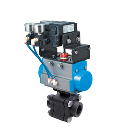 2" Bonomi PP630LLV*DA 30/ 60/ 90° V-Port Ball Valve, 3 Piece Direct Mount, 2-Way, Carbon Steel, NPT Threaded, Full Port, with Double Acting Pneumatic Actuator and PNP-B 3-15 psi Positioner