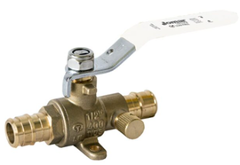 1" Jomar Valve T-423G, 2 Piece, Standard Port, Dezincification Resistant Lead-Free Brass, Expansion Pex Connection, Stainless Steel Ball & Stem, Drain, 400 WOG Ball Valve