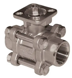 1/4" Jomar Valve A1000, 3 Piece, 4 Bolt, Full Port, Stainless Steel, NPT Threaded, ISO Mounting Pad, 1000 WOG Ball Valve