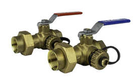 3/4" FIP x 3/4" FIP Jomar Valve TWV-3W-KIT-G, 3-Way Ball, Tankless Water Heater Valve Kit, No Pressure Relief Port, 600 WOG Ball Valve