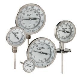 3" NOSHOK 300 Series Industrial Type Bimetal Thermometers, 30-310-040-200/1000-F/C, Bimetal, 1/2" NPT Back Connection, 4" Stem Length, 200/1,000 ºF/ºC, Dual Temperature Scale