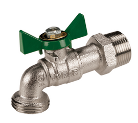 1/2"  Jomar Valve T-632G, Quarter Turn Hose Bibb, Nickel Plated Finish, MNPT x 3/4" Hose Connection, Internal Solder, T-Handle, 200 WOG