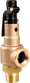 3/4" MNPT x 1" FNPT Aquatrol Brass/Bronze Series 570-ED ASME Section VIII/XIII Safety Valve, E Orifice, for Steam/Air/Gas Service, Metal Seat & Open Lever, Set 25-250 psi