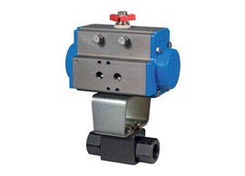 Bonomi 8P3302 Series - Ball Valve, High Pressure, Carbon Steel, SAE Threaded, Full Port, with Spring Return Pneumatic Actuator