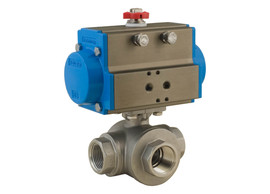 1/2" Bonomi 8P0142 - 3 Way, Stainlesss Steel, L-Port, Ball Valve with SR Actuator