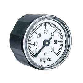 NOSHOK 100 Series Acrylonitrile Butadiene Styrene (ABS) & Steel Case Dry Pressure Gauges, 10-110-60-psi, 1" ABS Case & Socket, Copper Alloy Bourdon Tube, 60 psi, 1/8 NPT Back Connector