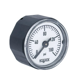 NOSHOK 100 Series Acrylonitrile Butadiene Styrene (ABS) & Steel Case Dry Pressure Gauges, 10-110-160-psi, 1" ABS Case & Socket, Copper Alloy Bourdon Tube, 160 psi, 1/8 NPT Back Connector