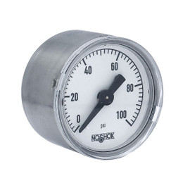 NOSHOK 100 Series Acrylonitrile Butadiene Styrene (ABS) & Steel Case Dry Pressure Gauges, 15-110-100-psi-SSC, 1-1/2" 304 SS Case, Copper Alloy Internals, 100 psi, 1/8 NPT Back Connector