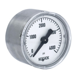 NOSHOK 100 Series Acrylonitrile Butadiene Styrene (ABS) & Steel Case Dry Pressure Gauges, 15-110-4000-psi-SSC, 1-1/2" 304 SS Case, Copper Alloy Internals, 4000 psi, 1/8 NPT Back Connector