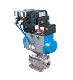1-1/2" Bonomi PP730LLV*DA-1-1/2 30/ 60/ 90°V-Port Ball Valve, 3 Piece, Direct Mount, 2-Way, Stainless Steel, NPT Threaded, with Double Acting Pneumatic Actuator and PNP-B-3-15 psi Positioner