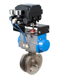 4" Bonomi EP723102V**DA-4 30-60/60°/90° V-Port Ball Valve, Direct Mount, 2-Way, Stainless Steel, ANSI 150 Flanged, Wafer Style, with Double Acting Pneumatic Actuator and Electric ENP-B 4-20mA Positioner