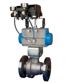 1/2" Bonomi PP760195V**SR-1/2 30-60/60°/90° V-Port Ball Valve, 2-Way, Stainless Steel, ANSI 300 Flanged, For Steam, Split  Body Style, with Spring Return Pneumatic Actuator and Pneumatic PNP-B 3-15 psi Positioner