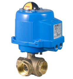 1/2" Bonomi M8E065LF-00* Ball Valve, 355N LF Direct Mount, 3-Way, Lead-Free Brass, NPT, T-Port with Metal Electric Actuator