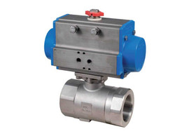 1" Bonomi 8P3102 - Ball Valve, 2 Piece, 2 way, Stainless Steel, FNPT Threaded, Full Port, with Spring Return Pneumatic Actuator