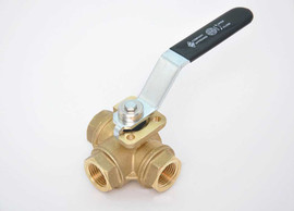 1/2" Bonomi 365N - 3 Way, Brass, FNPT, L-Port, Ball Valve