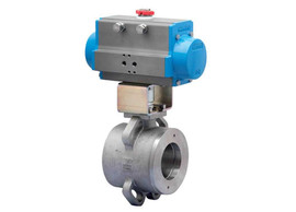 2-1/2" Bonomi 8P725003 - Ball Valve, "True" Wafer Style, 2 way, Stainless Steel, Flanged, Full Port, with Spring Return Pneumatic Actuator