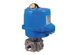 1/2" Bonomi ME97X-00 - Ball Valve, Double L-Port, Block Body, Stainless Steel, FNPT Threaded, Full Port, with Metal Electric Actuator