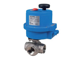 1" Bonomi 8E072-00 - Ball Valve, 3-way, L-Port, Stainless Steel, FNPT Threaded, Full Port, with Electric Actuator