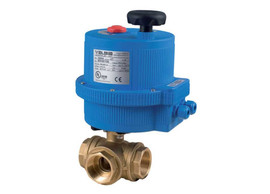 3/8" Bonomi 8E066-00 - Ball Valve, 3-way, L-Port, Brass, FNPT Threaded, Standard Port, with Electric Actuator