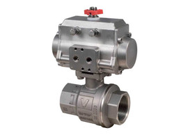 1 1/4" Bonomi 8P0133SS - 2 Way, Stainless Steel, Full Port, Ball Valve with Stainless Steel Double Acting Actuator