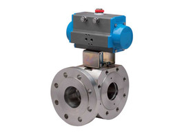 1" Bonomi 8P0181 - 3 Way, Stainless Steel, L Port, Ball Valve with Double Acting Pneumatic Actuator