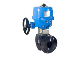 3" Bonomi M8E077-00 - 3 Way, Carbon Steel, L Port, Ball Valve with Valbia Metal Electric Actuator