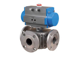 2 1/2" Bonomi SR97L150 - 3 Way, Stainless Steel, L Port, Ball Valve with Spring Return Actuator