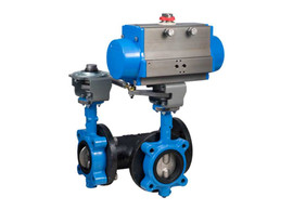 3" Bonomi SRN501S-T*-00 - Butterfly Valve, 3-Way, T Assembly, Lug Style, Ductile Iron, with Spring Return Pneumatic Actuator