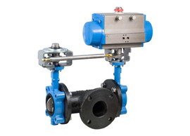 2-1/2" Bonomi DAN501S-T*-00- Butterfly Valve, 3-Way, T Assembly, Lug Style, Ductile Iron Body, CF8M Stainless Steel Disc, EPDM Seat, with Double Acting Pneumatic Actuator