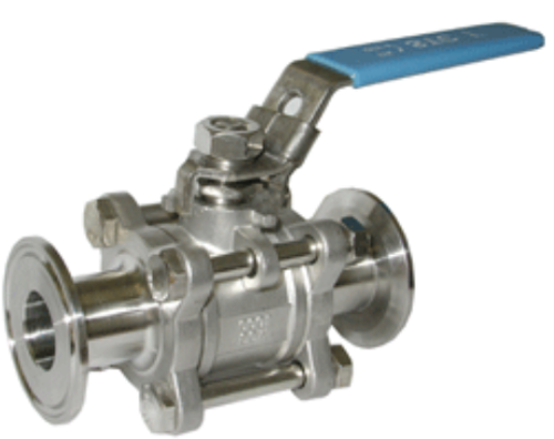 STC V3C-1-1/2" FNPT Sanitary Stainless Steel Ball Valve- Full Port, Clamp End, Padlocking Device and Actuator Mounting Bracket