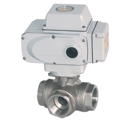 STC E 1 1/2" NPT -L" NPT Electric Actuated Valve 3 Way, L Port with Actuator, and On/Off Indicator