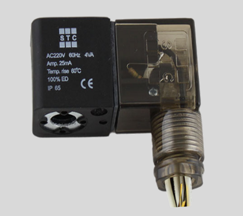 STC 200C Solenoid Coil for STC 100 Series Solenoid Valves For 2P, 2V, 3V, and 4V 200-400 Series Solenoid Valves - DIN (with LED indicator and conduit connector)