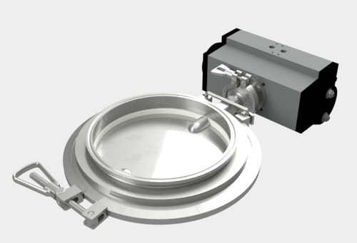 CORA CV Series 8" Ultra Sanitary Butterfly Valve, 2 Piece, Tri-Clamp type, Pneumatic Actuator, 316L Stainless Steel Body- FDA food grade white translucent silicone seal