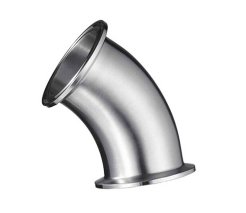 1" Sanitary Solutions SS2KMP-1-304, 45° Clamp Elbows, Polish ID/OD, 304 Stainless Steel