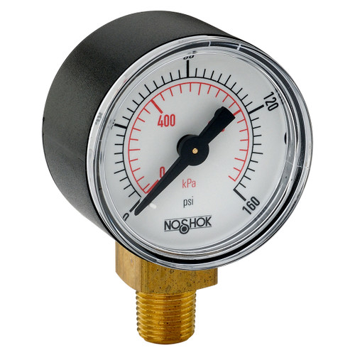 1-1/2" NOSHOK 15-100-30-psi/kPa Pressure Gauge -1/8" NPT Male Bottom Connection, ABS Case