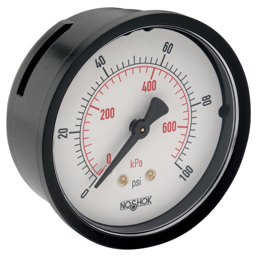 2-1/2" NOSHOK 25-110-30-vac/kPa-SSB-PMC Vacuum Gauge with  304 Stainless Steel Bezel and Steel Panel Mount Clamp with 304 Stainless Steel Bezel and Steel Panel Mount Clamp -1/4" NPT Back Connection, ABS Case